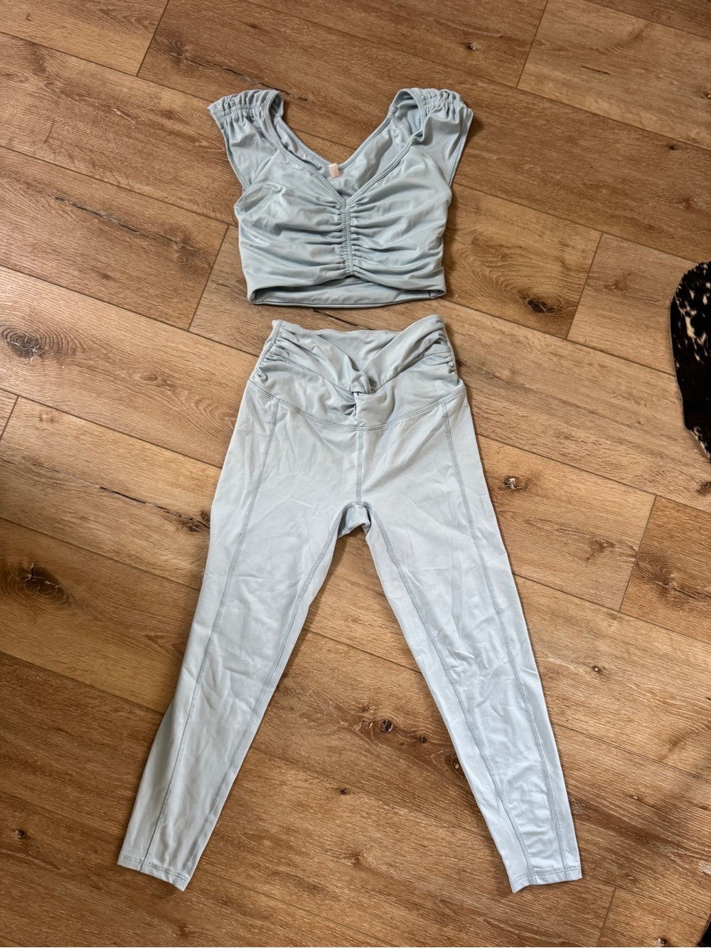 Free People Light Blue Ruched Crop Top & High-Waist Leggings SET both included!